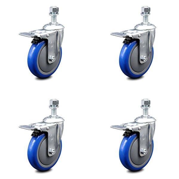 Service Caster 5 Inch Blue Polyurethane Swivel 1/2 Inch Stem Caster Set with Total Lock Brake SCC-TSTTL20S514-PPUB-BLUE-121315-4 - main